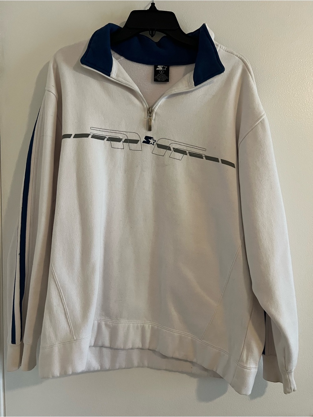 Unisex Starter White and Navy Quarter-Zip Pullover Sweater